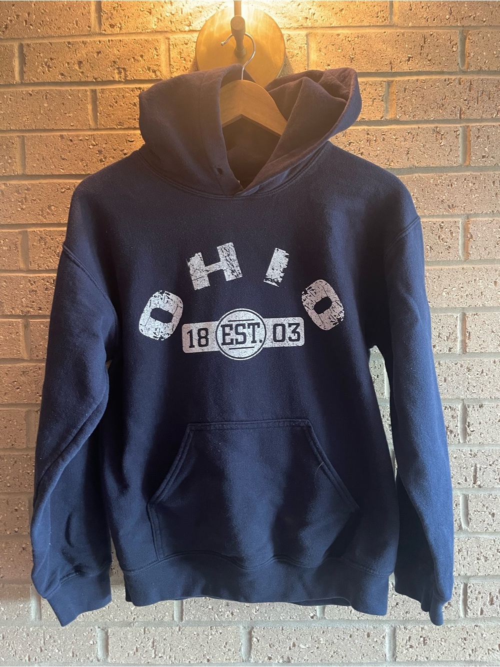 Gildan Navy Hooded Sweatshirt with White Ohio Graphic